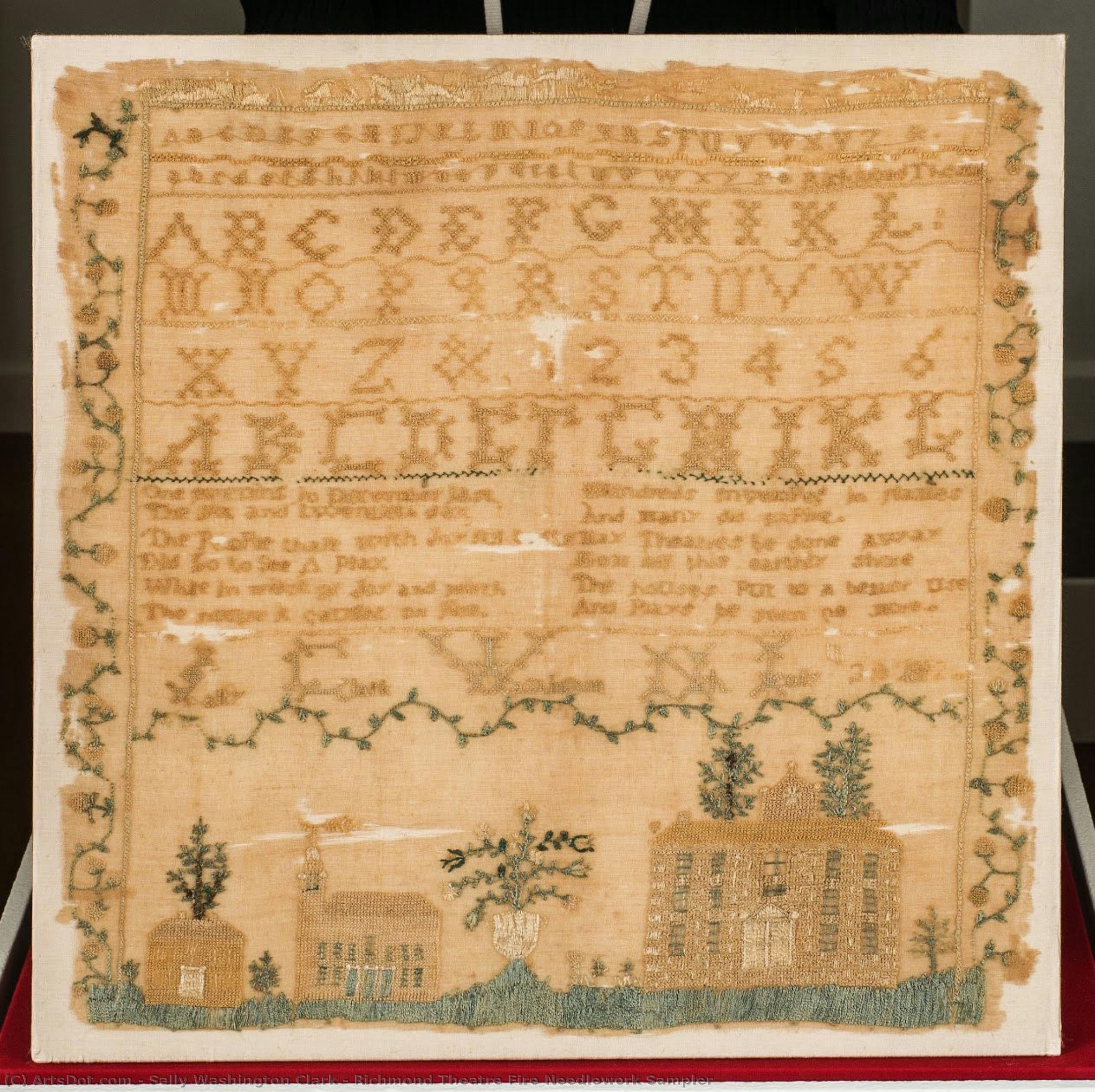 Richmond Theatre Fire Needlework Sampler — Sally Washington Clark