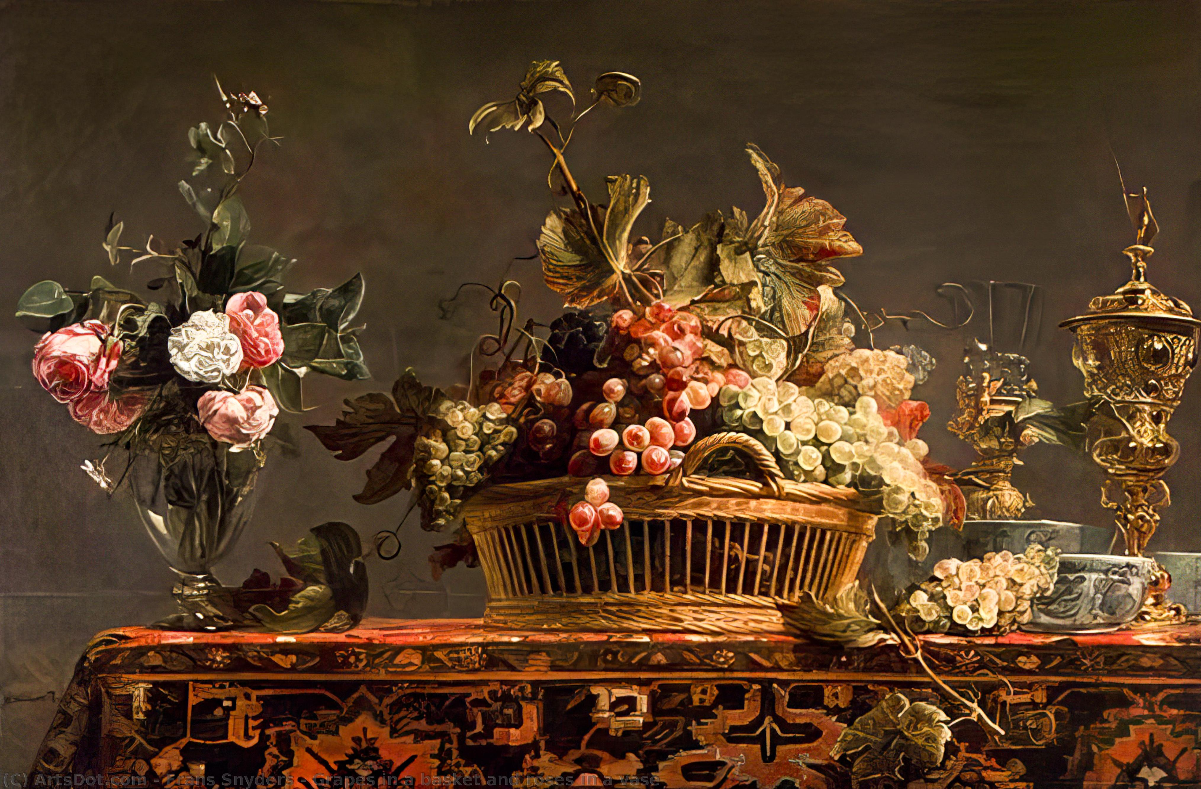 Гrapes In A Basket And Roses In A Vase — Франс Снайдер