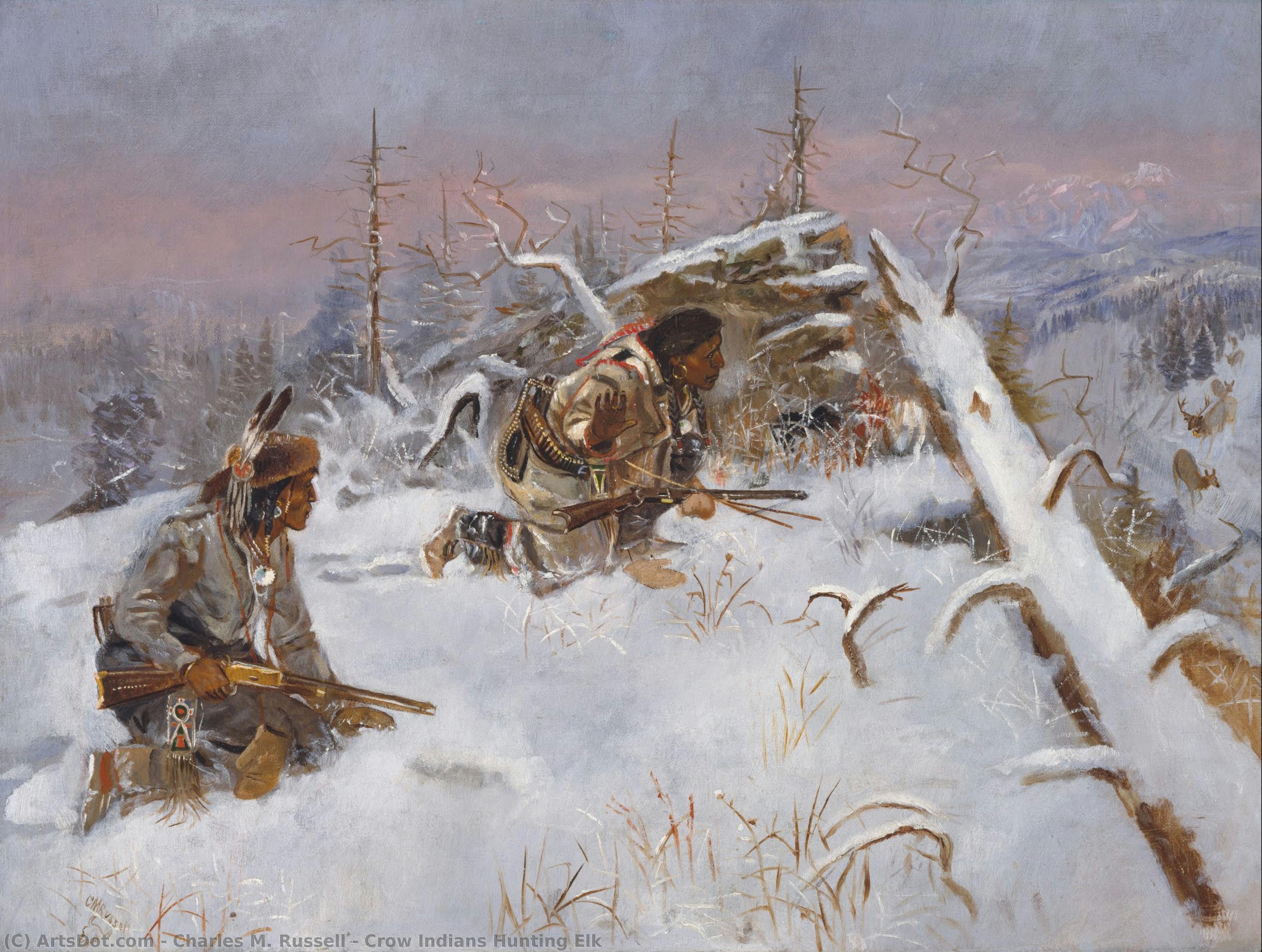 Indios Crow Cazando Alce — Charles Marion Russell