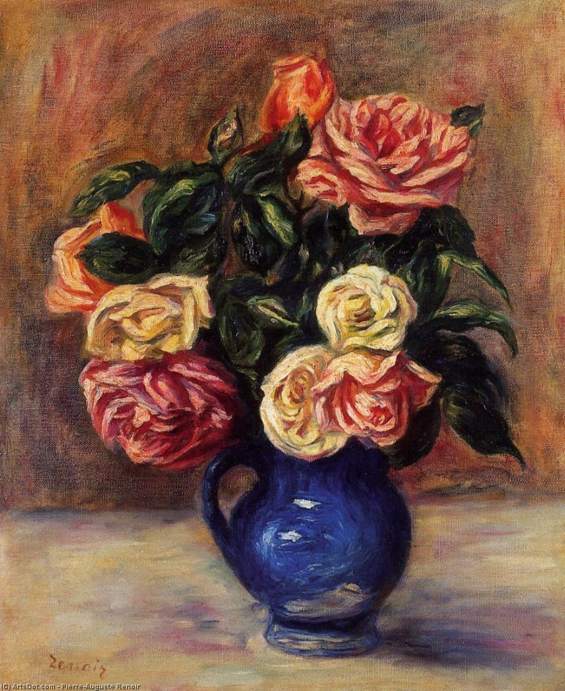 Roses In A Blue Vase - Pierre-auguste Renoir — Pierre-auguste Renoir