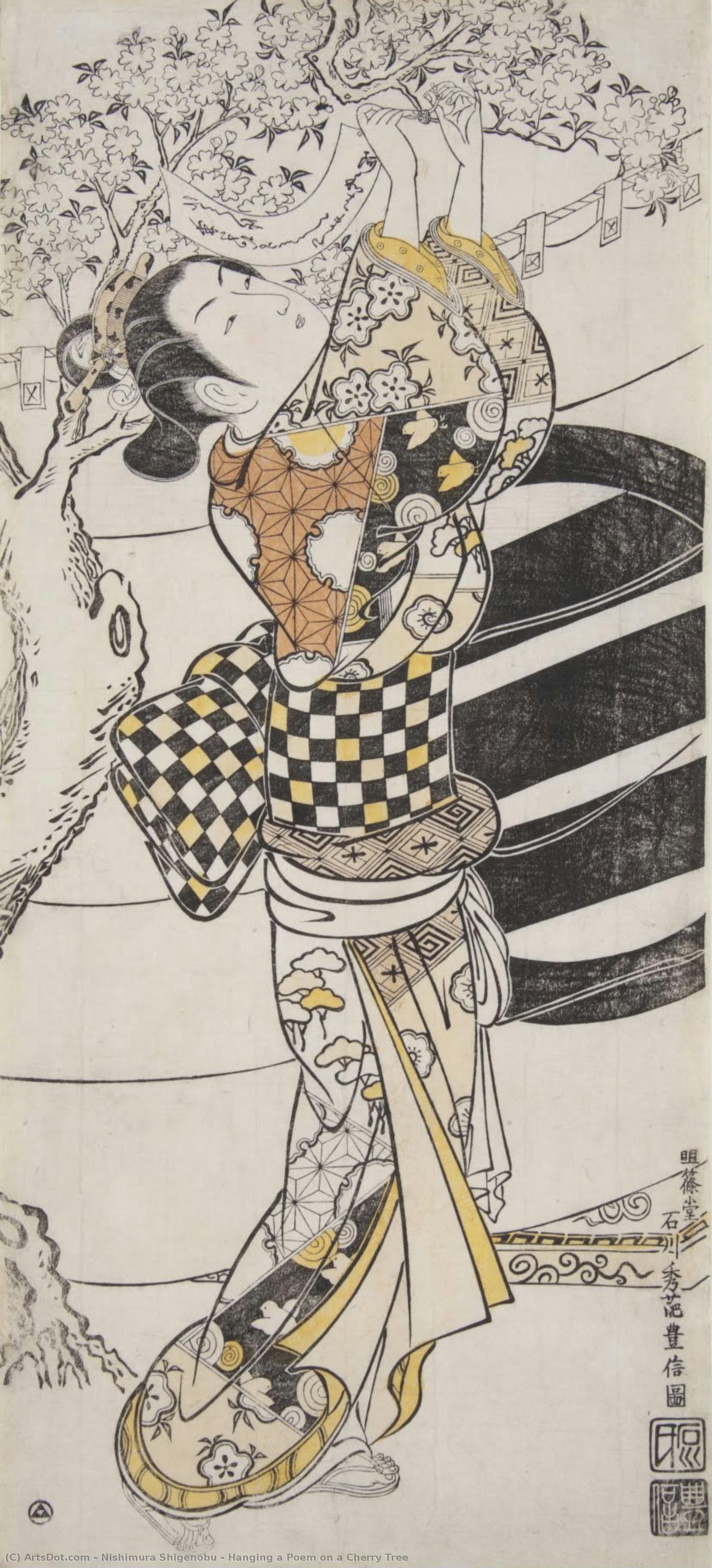 Hanging A Poem On A Cherry Tree — Nishimura Shigenobu