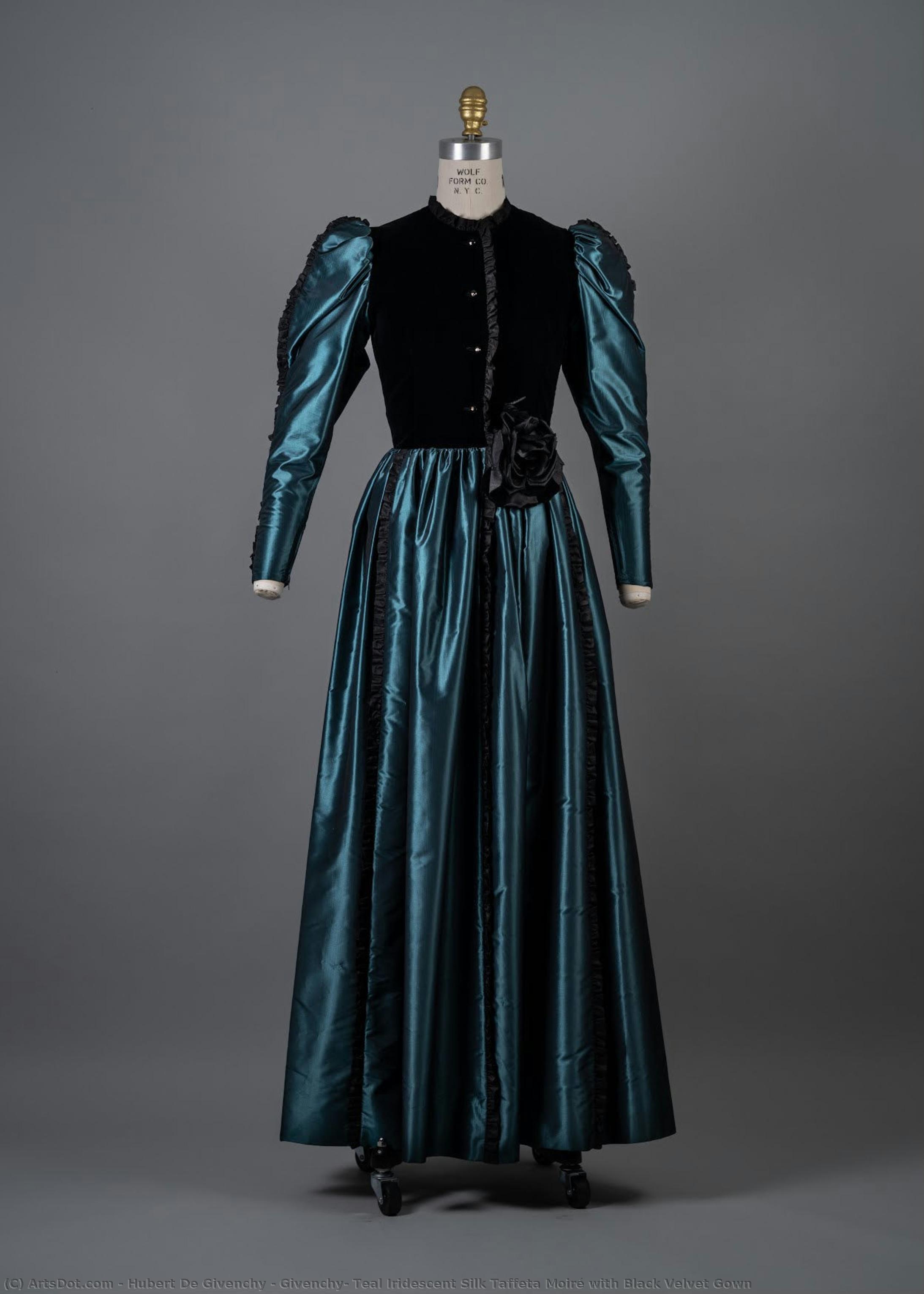Givenchy, Teal Iridescent Silk Taffeta Moiré With Black Velvet Gown — Hubert De Givenchy