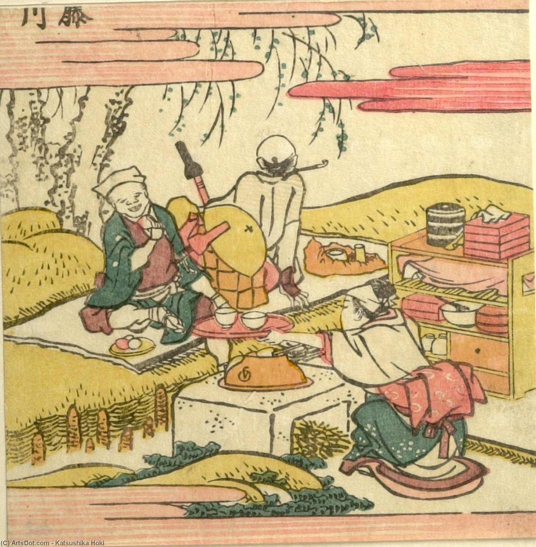 Two Men Drinking Tea — Hokusai