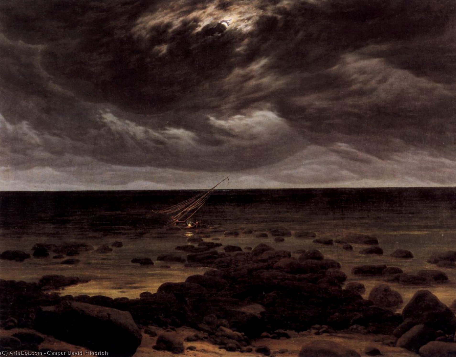 Sea Ob Ladjedeljskem Brozu Pod Mesecnim Svetlobo — Caspar David Friedrich