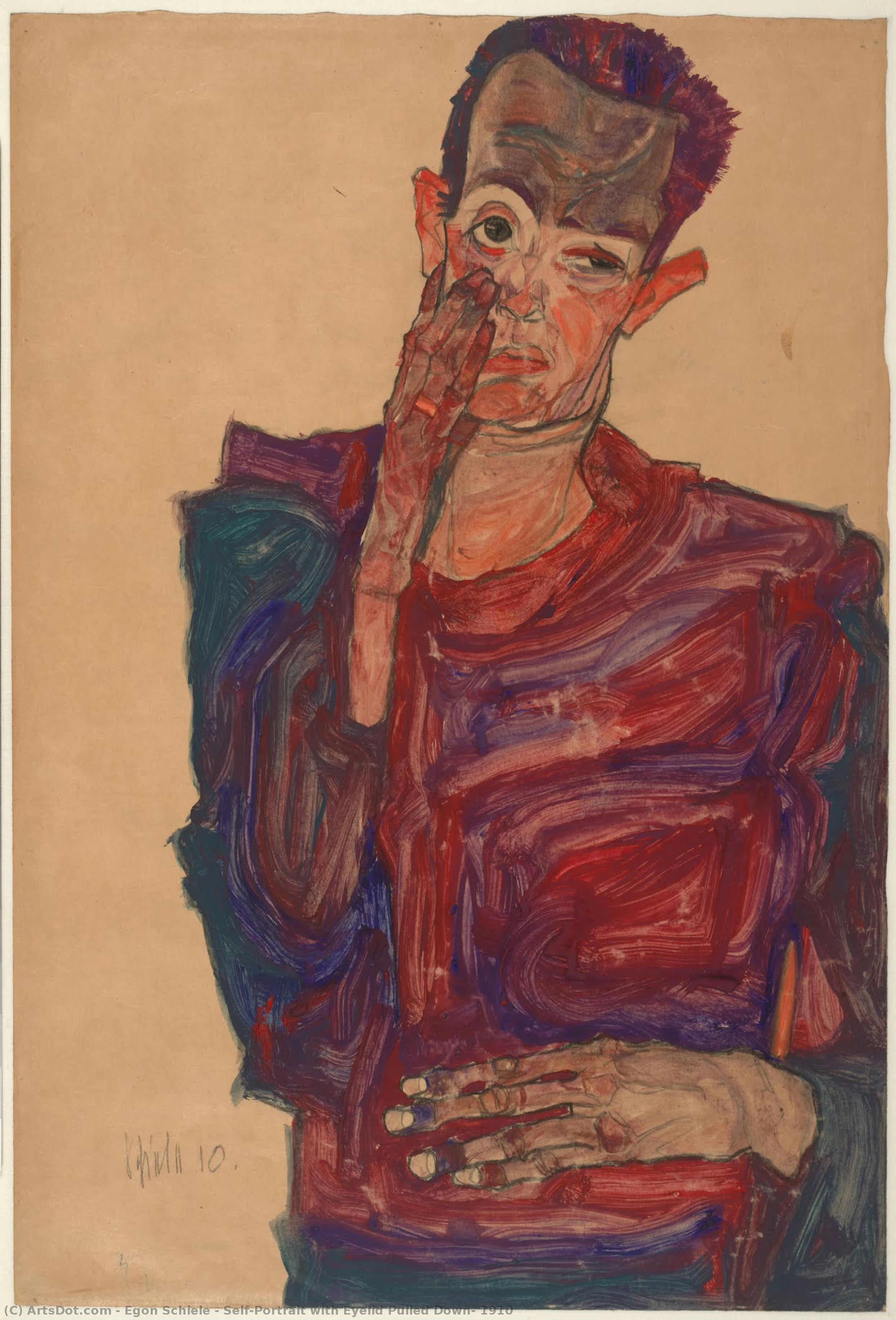 Self-portrait With Eyelid Pulled Down, 1910 — Egon Schiele