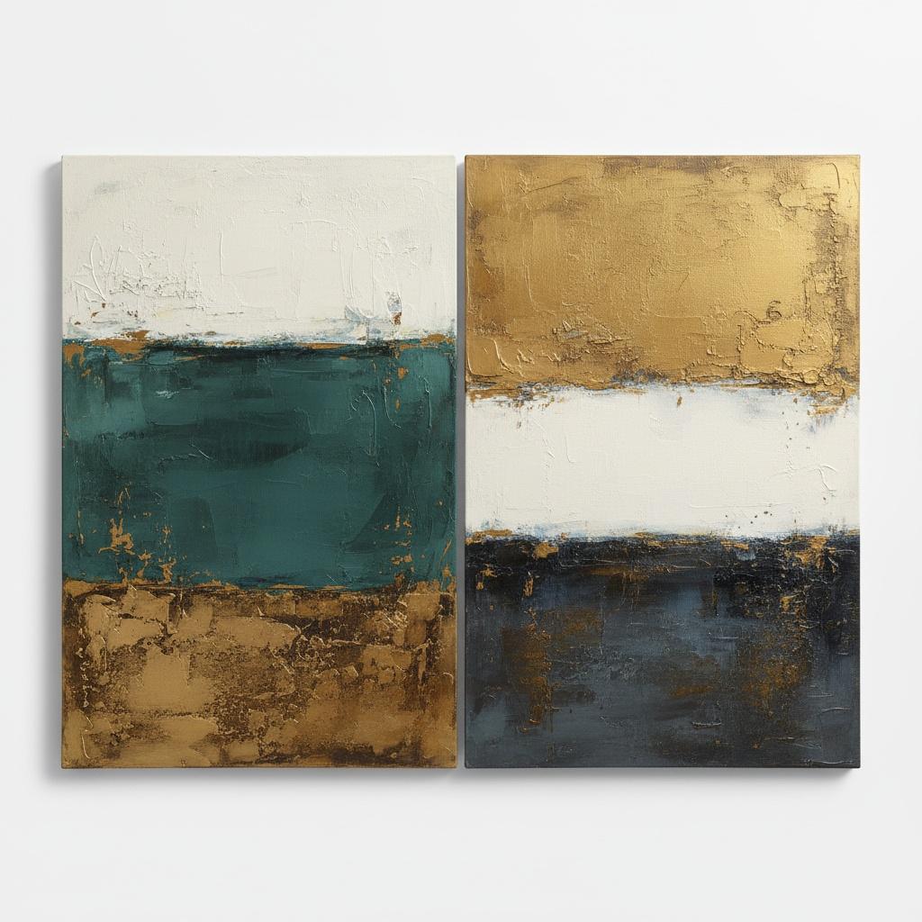 Ethereal Strata: A Monumental Diptych Of Gilded Ochre And Deep Mineral Shadows — David Moreau