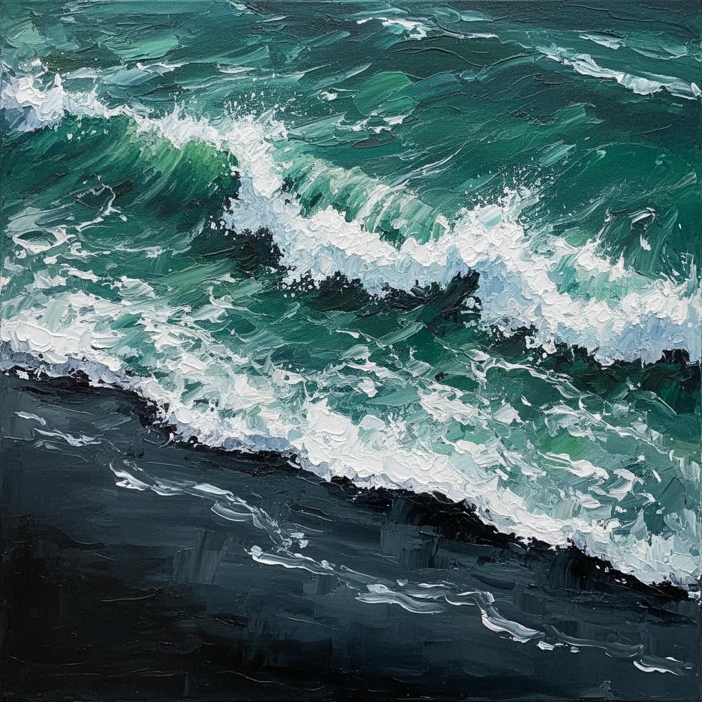 Turbulent Emerald Crests: A Monumental Study Of Kinetic Sea And Shadowed Shore — Christian Noiret