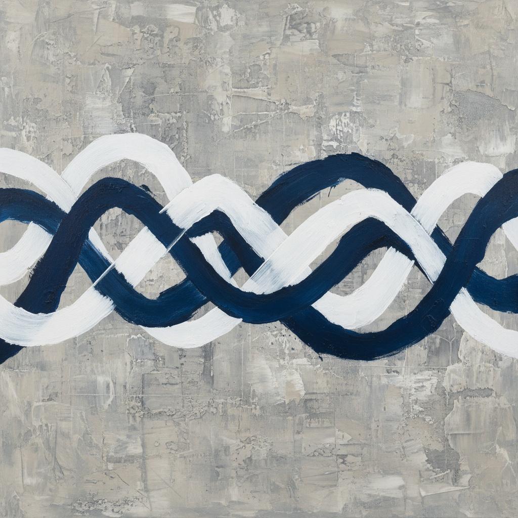 Oscillations Rythmiques En Bleu Marine Et Blanc Sur Un Plan Monolithique Érodé — Laurent Fabre
