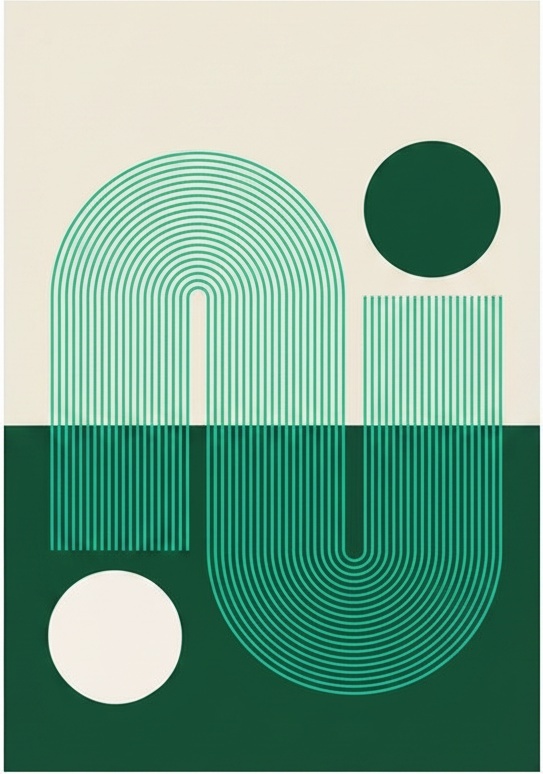 Serene Oscillations In Forest Green And Cream: A Unique Geometric Meditation — Jean-paul Blanchet