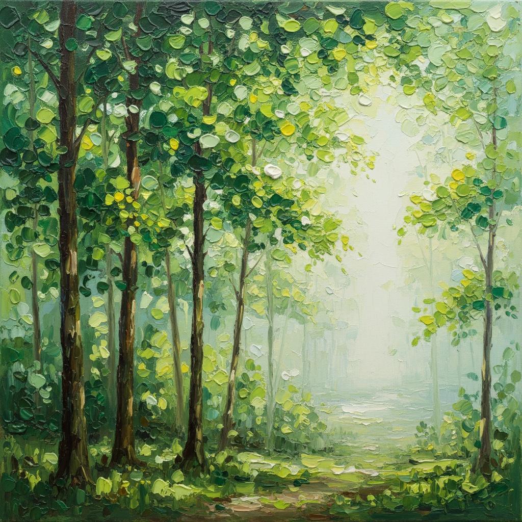 Ethereal Verdant Path Through A Luminous Mist Of Impasto Light — Christian Noiret
