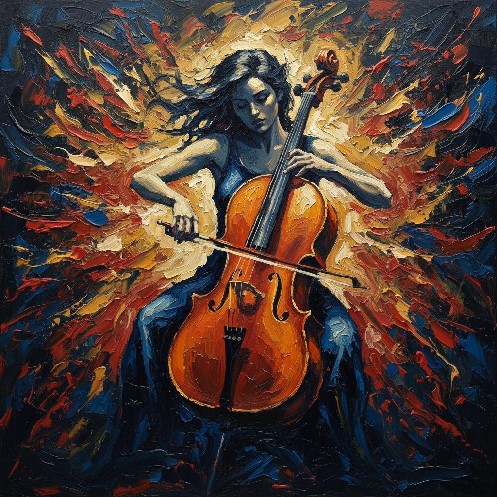 Celestial Crescendo: A Radiant Symphony Of Amber Light And Fragmented Indigo Shadows — Laurent Mercier