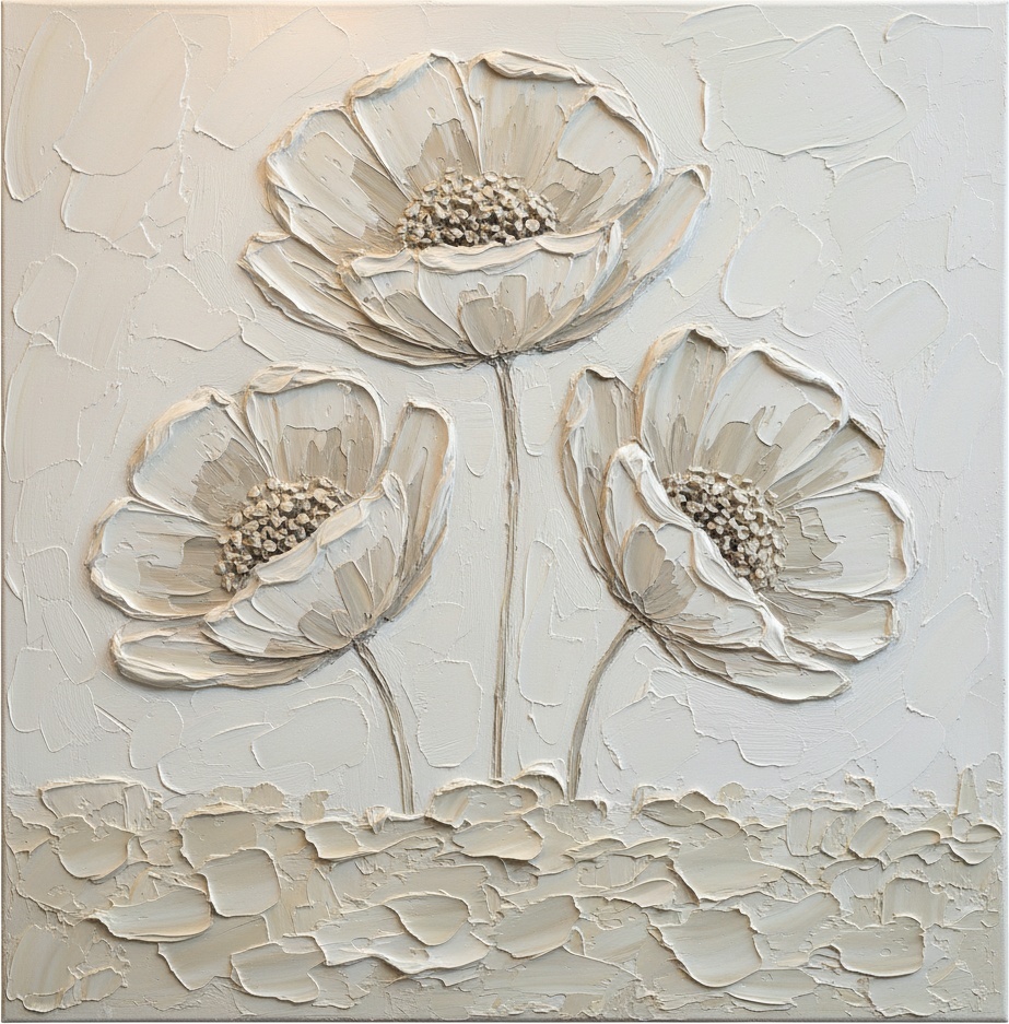 Monolithic Ivory Blooms In Sculptural Relief: A Singular Meditative Impasto Masterpiece — David Moreau