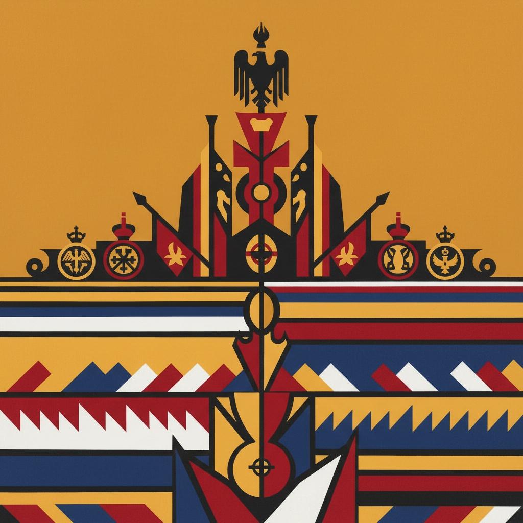 Monolithische Heraldik In Ocker Und Karmesin: Ein Singulärer Geometrischer Totem Der Stabilität — Aurélie Lambert