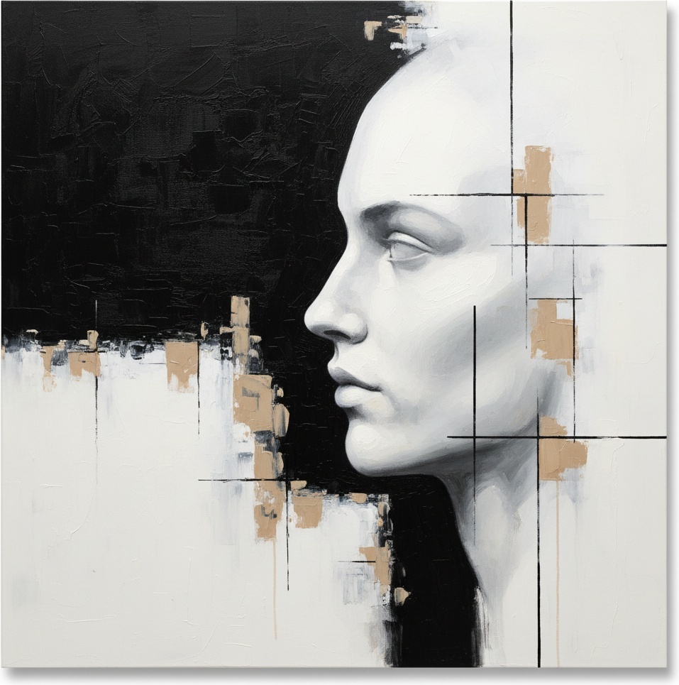 Fragmented Soul In Monochromatic Silence With Ochre Geometric Intersections — Laurent Fabre