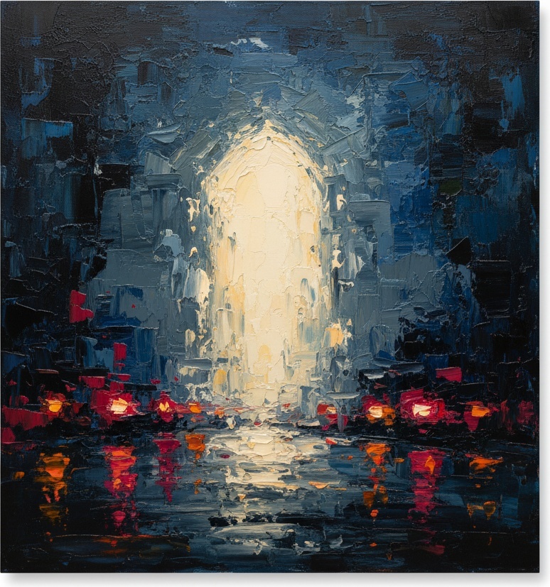 Luminous Void Amidst Midnight Shadows: A Monolithic Fragment Of Urban Solitude — Christian Noiret