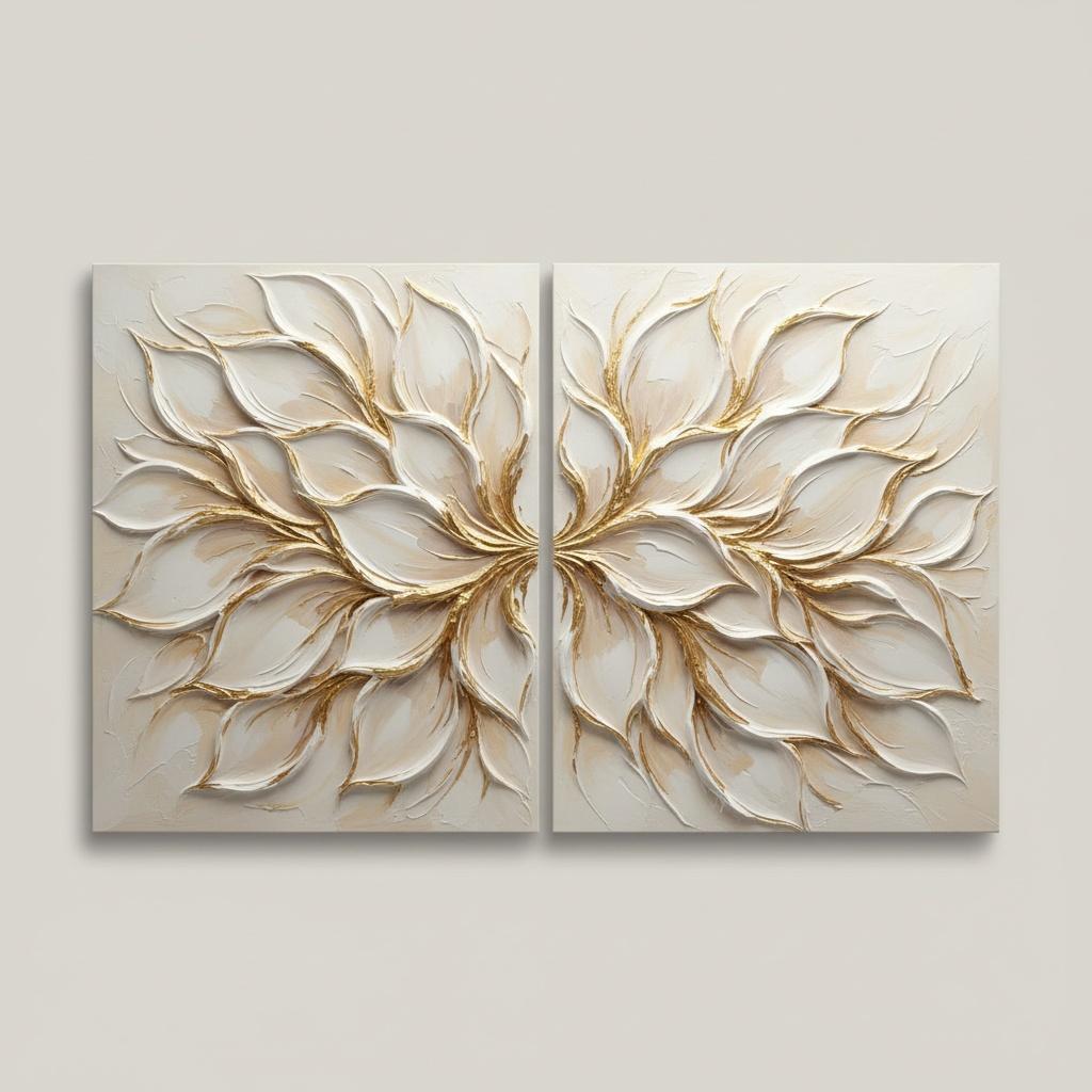 Ethereal Radiance: A Sculptural Diptych Of Gilded Ivory And Meditative Gold Relief — David Moreau