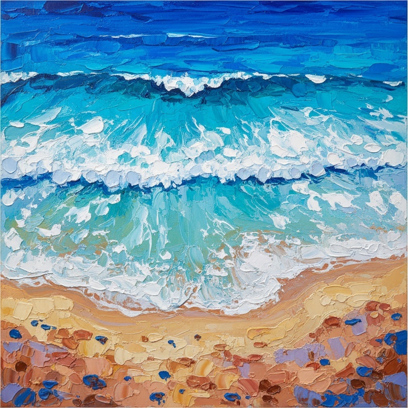 Turbulent Ochre Shores And The Visceral Rhythm Of Breaking Azure Waves — Christian Noiret