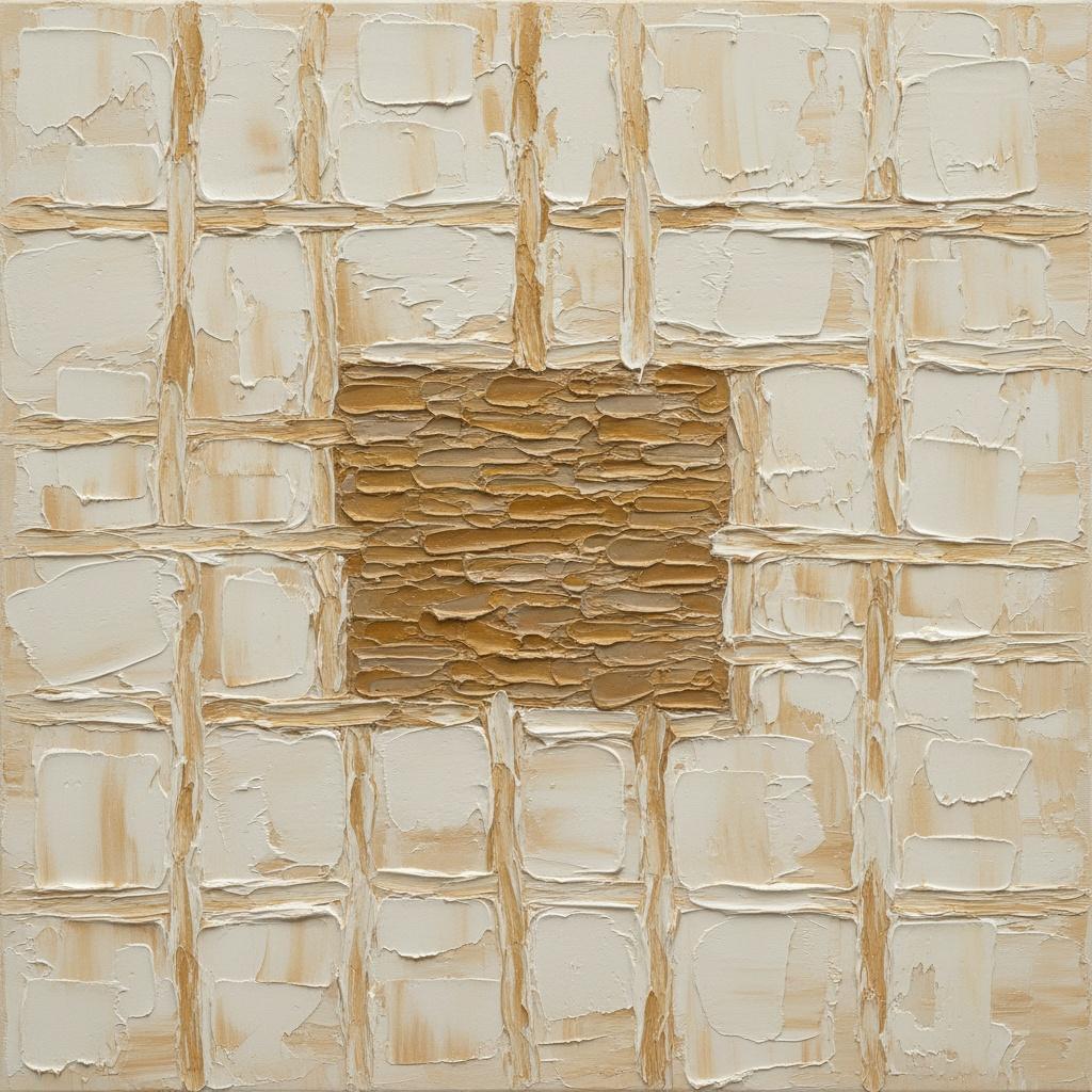 Grilaj Monolitic Ocre: Un Studiu Meditativ De Impasto Sculptural Și Geometrie Organică — David Moreau