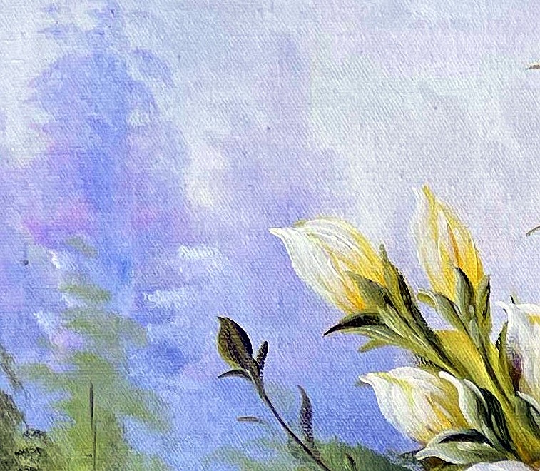 Romantic Floral Still Life on Stone Plinth - detail