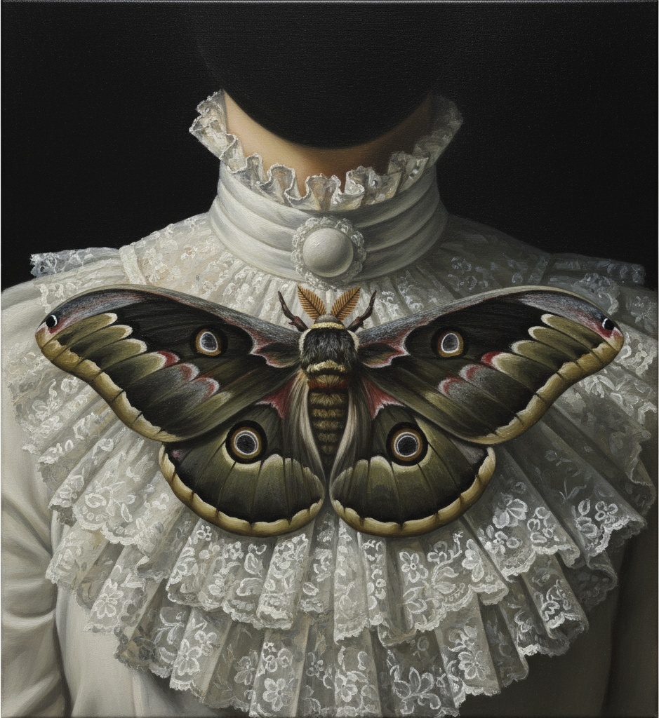 The Silent Sentinel: A Monochromatic Study Of Lace And Ethereal Moth — Laurent Baudry