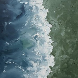 Fragmented Tides Of Olive And Azure In A Monumental Impasto Study — David Moreau