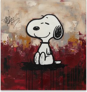 Snoopy Au Milieu D'un Impasto Cramoisi Et De Coulures Noires Descendantes — Christian Noiret