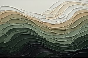 Ethereal Tides Of Sage And Charcoal In Sculptural Impasto Relief — David Moreau