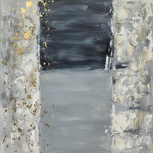 Echoes Of Structure: Gold-dusted Decay Across Monumental Gray Planes — Christian Noiret