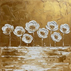 Gilded Solitude: A Monumental Study Of Sculptural Gold And Ethereal White Blooms — David Moreau