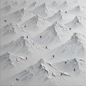 Ätherische Gipfel In Monochromem Relief Mit Einsamen Karmesinroten Und Azurblauen Akzenten — David Moreau