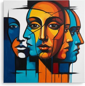 Triptych Echoes: Interlocking Planes Of Cyan, Orange, And Monumental Gaze — Christian Noiret