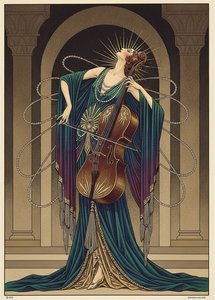 Cello And Silk Beneath A Golden Sunburst Arch — Valentin Laurent De Courcey