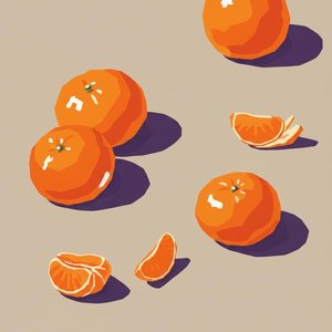 Symphony Of Citrus: A Minimalist Study In Vibrant Orange And Deep Indigo Shadows — Charles Delorme