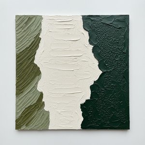 Monolithisches Erd-triptychon: Eine Meditative Studie In Waldgrün Und Sedimentärer Textur — David Moreau