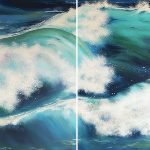 Eternal Surge: A Monumental Diptych Of Deep Indigo And Luminous Sea Foam — Benoît Dumas