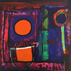 Celestial Resonance In Crimson And Ultramarine: A Monumental Abstract Study Of Solar Motion — Caroline Pelletier