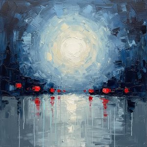 Celestial Radiance Over Midnight Silhouettes: A Monolithic Study In Crimson And Light — Christian Noiret