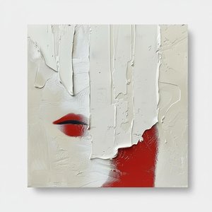 Fragmented Crimson Veil: A Monumental Study In Impasto And Obscured Melancholy — Laurent Fabre