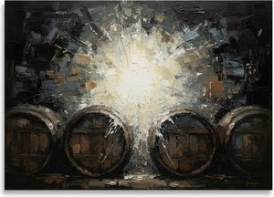 Radiant Burst Of Ochre Light Over Monumental Silhouetted Timber Vessels — Christian Noiret