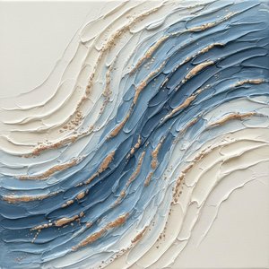 Gilded Cerulean Swells: A Sculptural Study In Meditative Blue And Gold Impasto — David Moreau