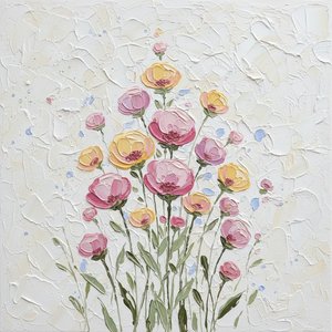 Ephemeral Bloom In Sculptural Impasto: A Meditative Study Of Luminous Petals And Sage — Christian Noiret