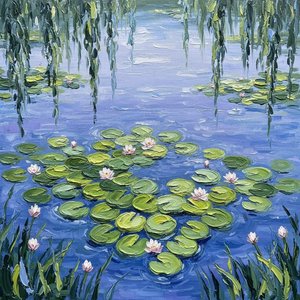 Serene Reflections Of Periwinkle Waters And Floating Verdant Lily Blooms — Christian Noiret