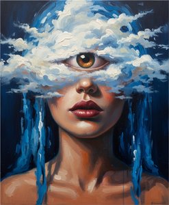 The Piercing Gaze Amidst Veils Of Azure Clouds And Melancholic Shadows — Laurent Baudry