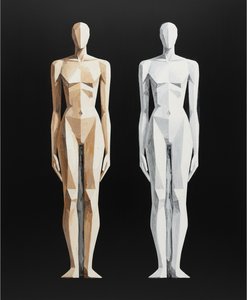 Dualität Des Seins: Eine Monumentale Studie In Ocker Und Silberner Geometrischer Form