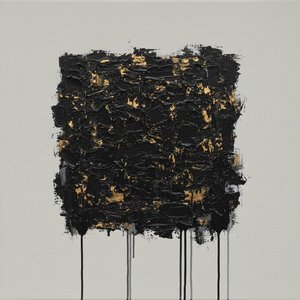 Monolithic Fragment In Charcoal And Gold With Descending Veins Of Midnight Gravity — David Moreau