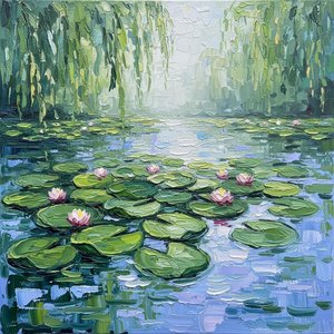 Ethereal Morning Mist Over Serene Lilies In A Unique Impasto Masterpiece — Christian Noiret
