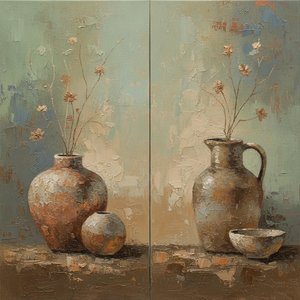 Getrocknete Botanik Und Erdige Keramik In Schwerem Impasto — Laurent Roche