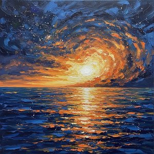 Celestial Vortex In Gold And Ultramarine: A Singular Study Of Radiant Energy — Christian Noiret, Contemporary Abstract