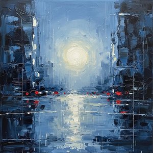Monolithic Shadows Amidst The Luminous Glow Of A Silent Midnight Urban Solitude — Christian Noiret