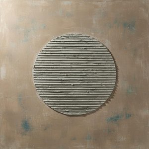 Monolithic Disc In Sand And Oxidized Teal: A Meditative Relic Of Time — David Moreau